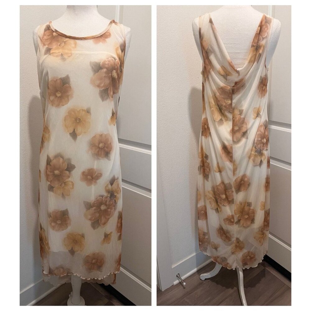 Toto Vintage Y2K 90s Mesh Floral High Low Dress drape back lined 12 14 or 16